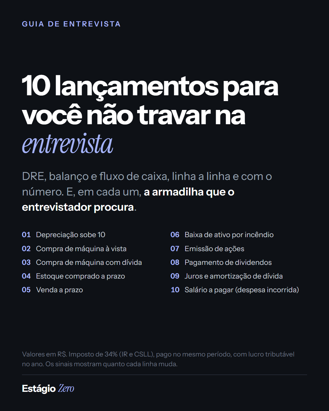 Capa do PDF: 10 lançamentos para você não travar na entrevista, com a lista dos dez